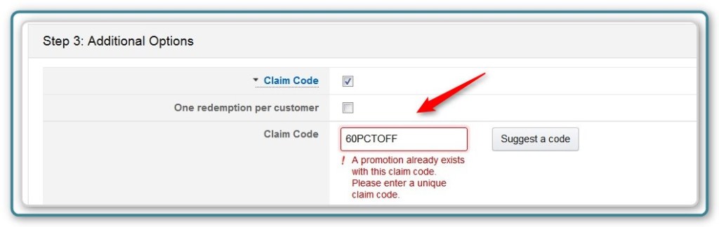 Promotion Code - Error Message